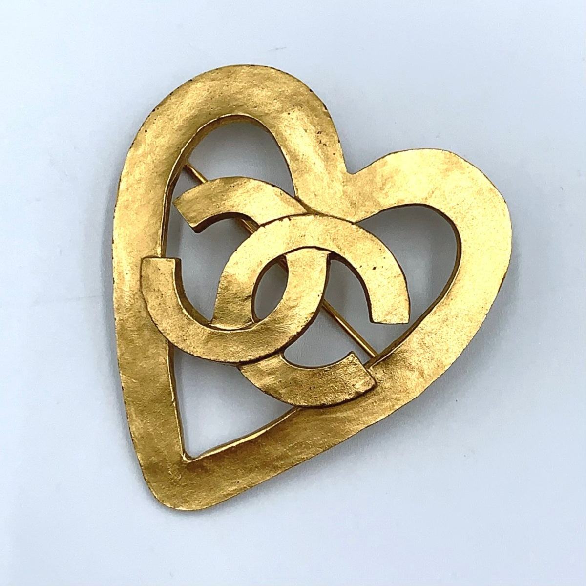 Chanel Vintage Gold-Tone CC Heart Brooch