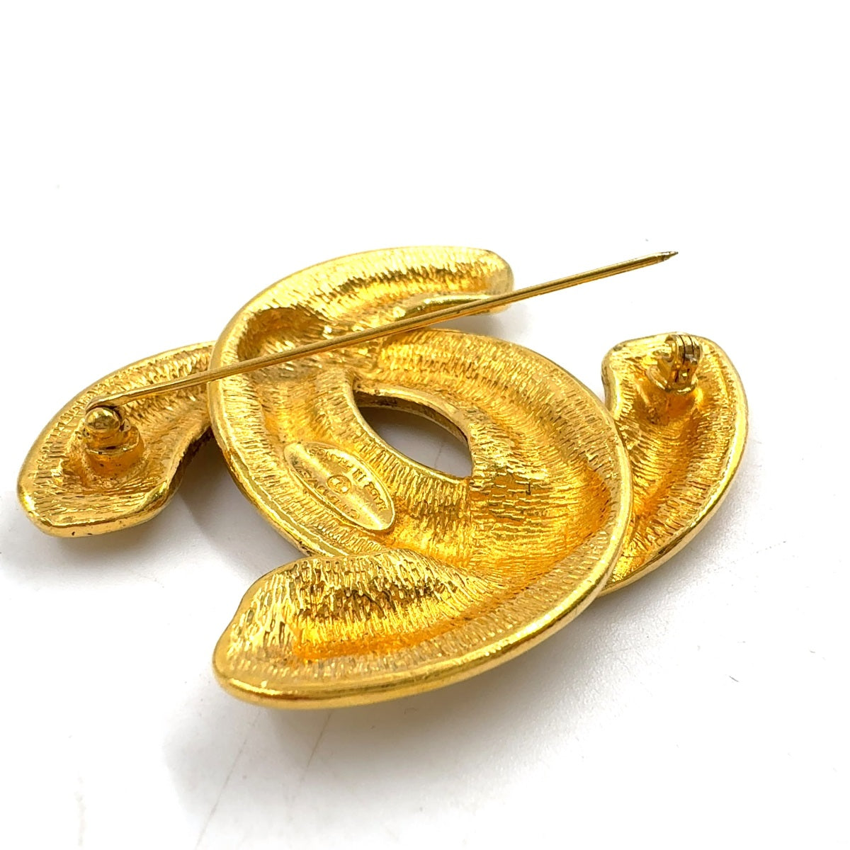Chanel Vintage 1990s Gold Quilted CC Brooch