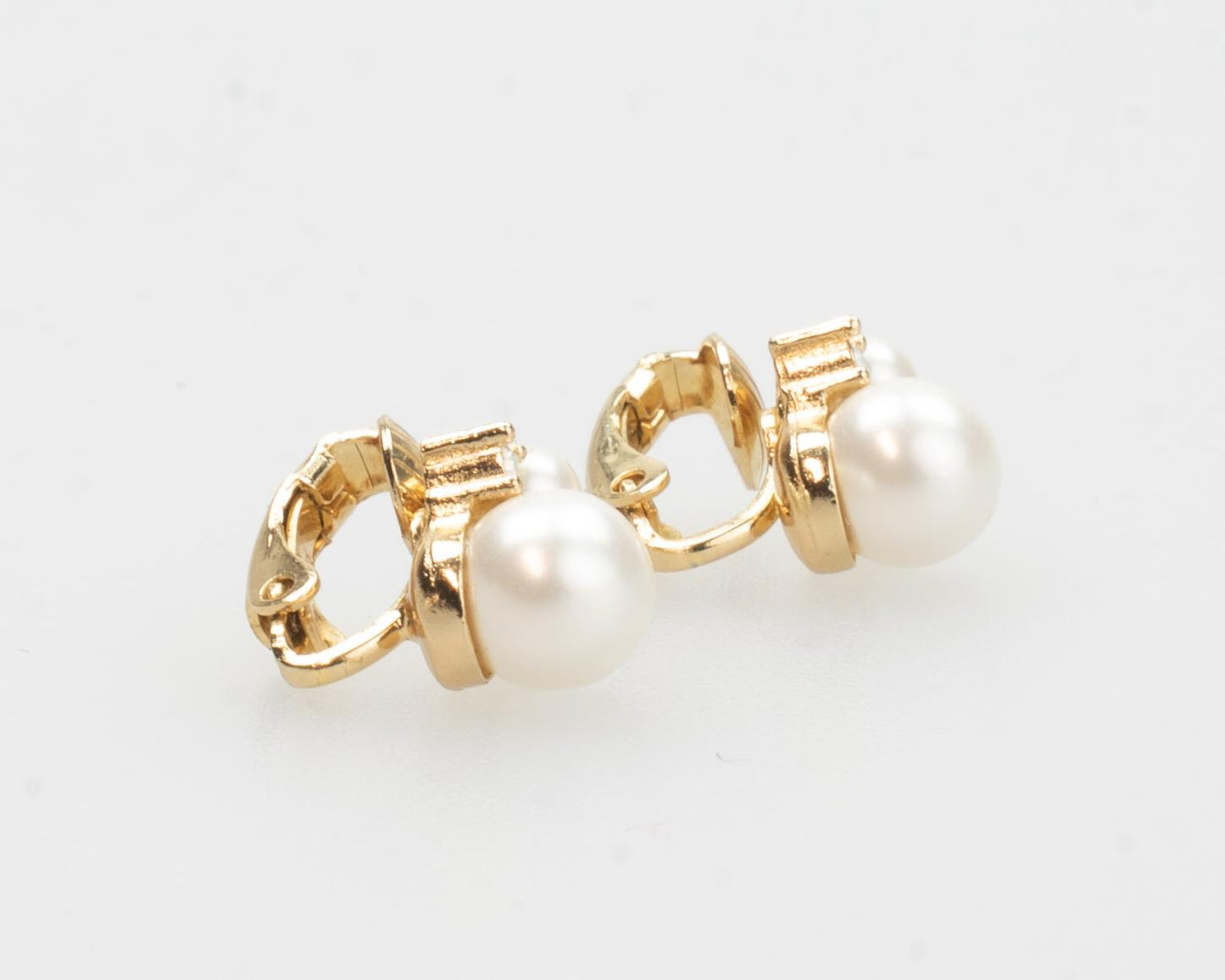 Christian Dior Vintage Pearl Crystal Clip-On Earrings