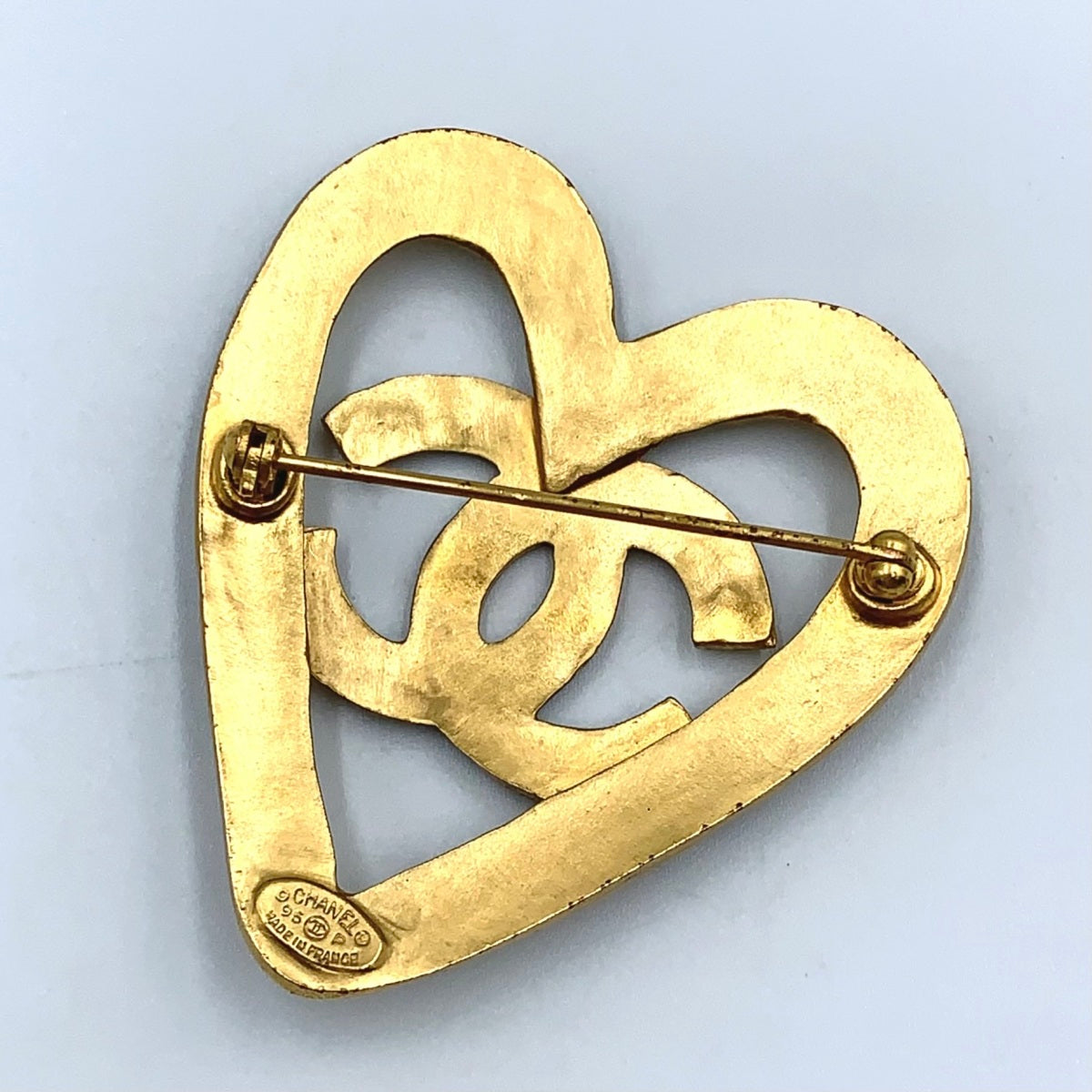 Chanel Vintage Gold-Tone CC Heart Brooch