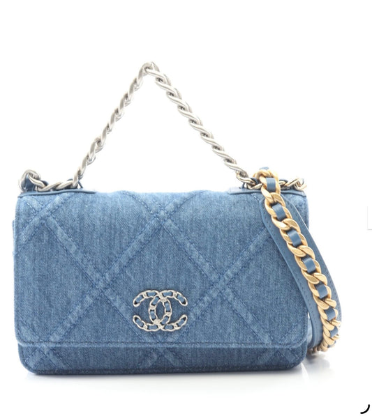 Chanel 19 denim wallet on chain