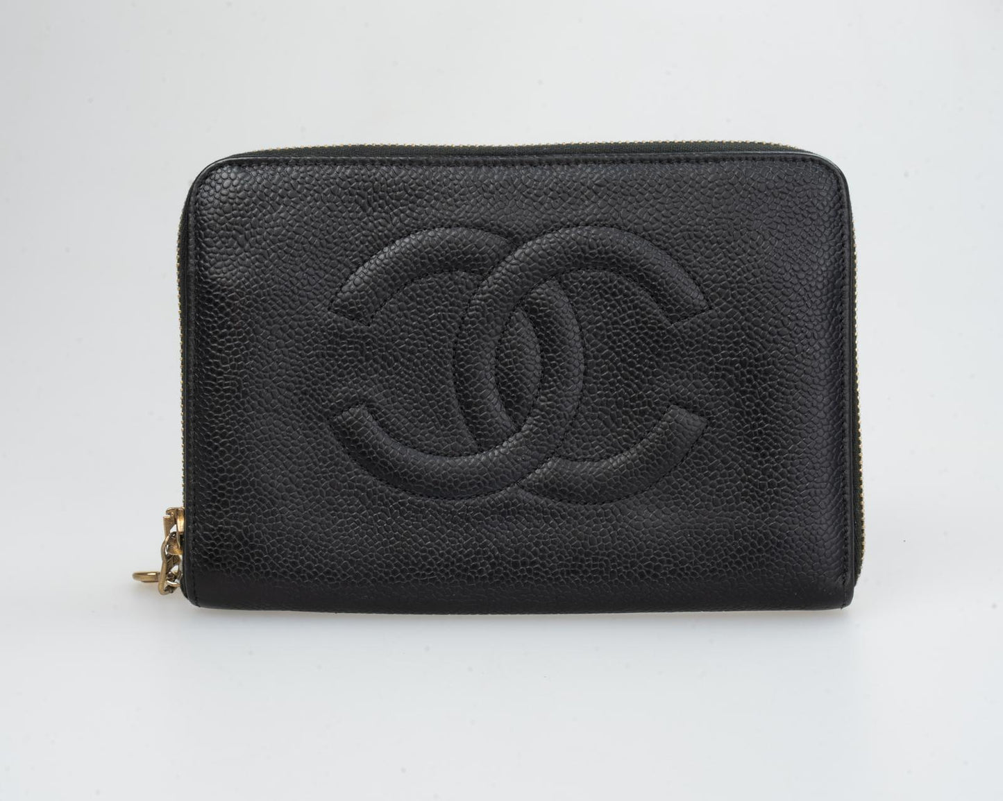Chanel black leather wallet CC logo