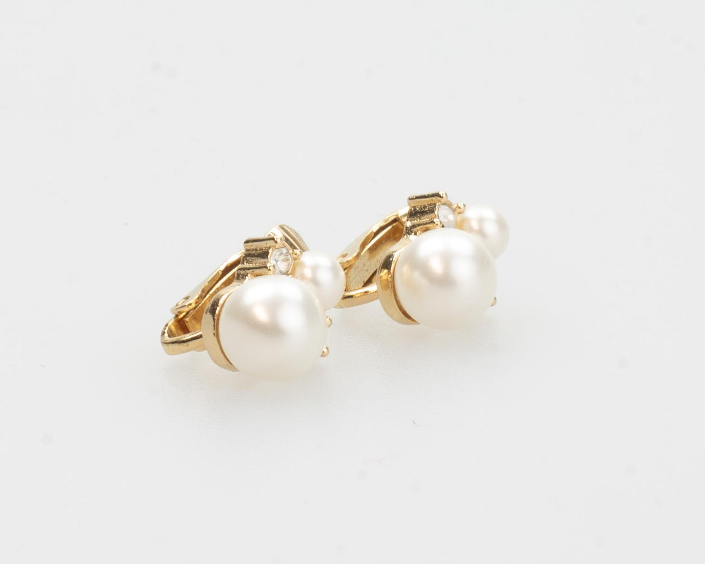 Christian Dior Vintage Pearl Crystal Clip-On Earrings