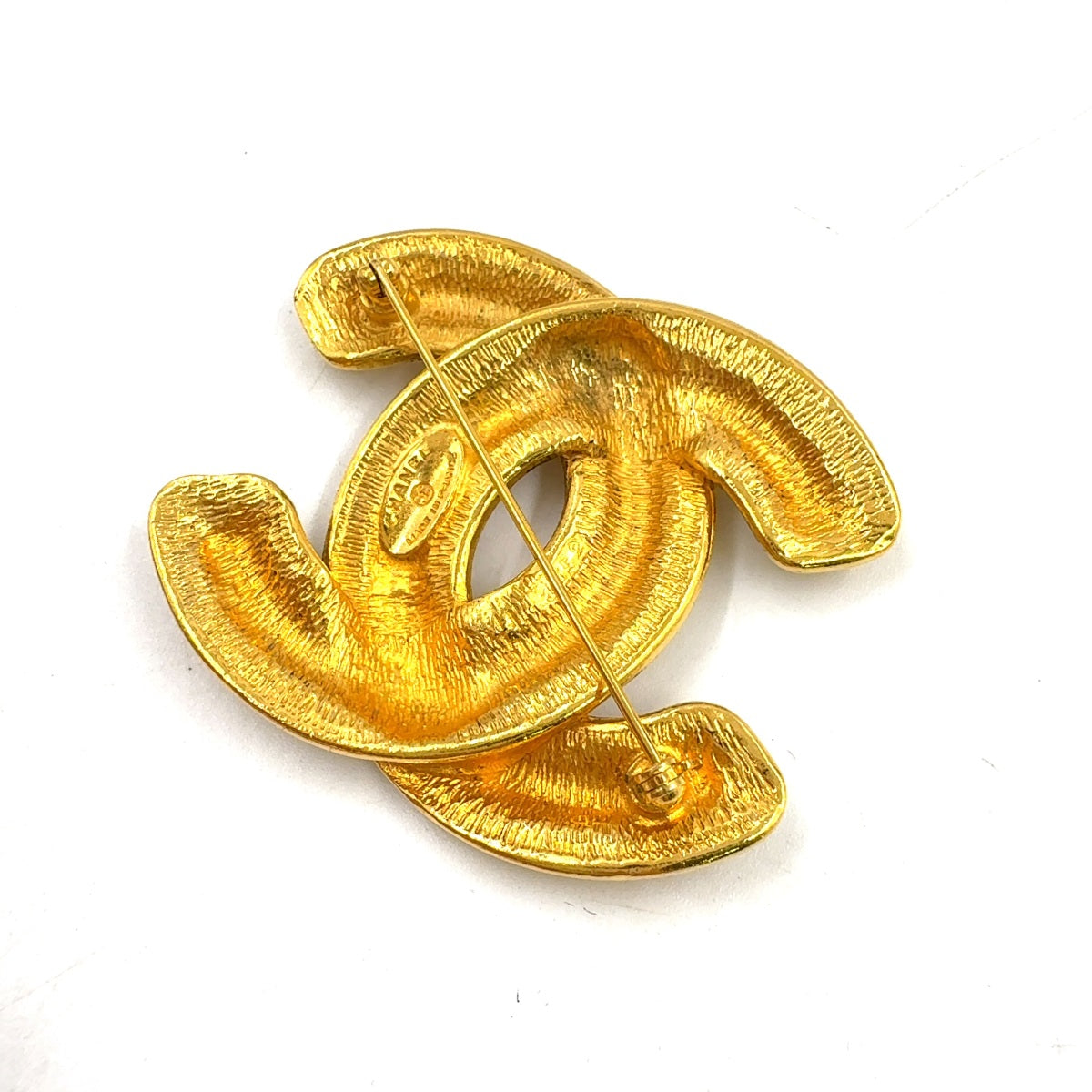 Chanel Vintage 1990s Gold Quilted CC Brooch