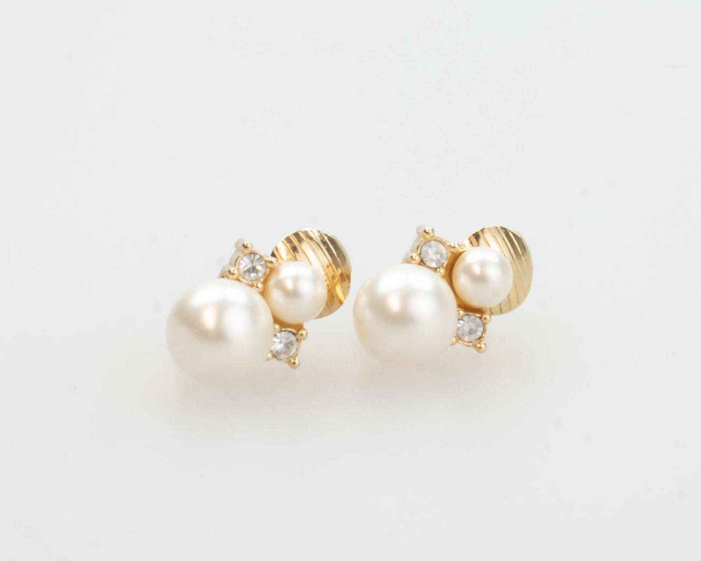 Christian Dior Vintage Pearl Crystal Clip-On Earrings
