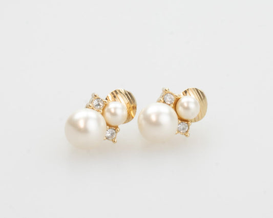 Christian Dior Vintage Pearl Crystal Clip-On Earrings